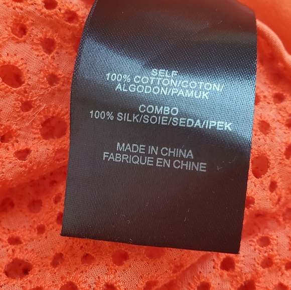 TIBI | Women's coral orange eyelet lace, zipper-front bomber jacket. Size small. - Picture 7 of 9